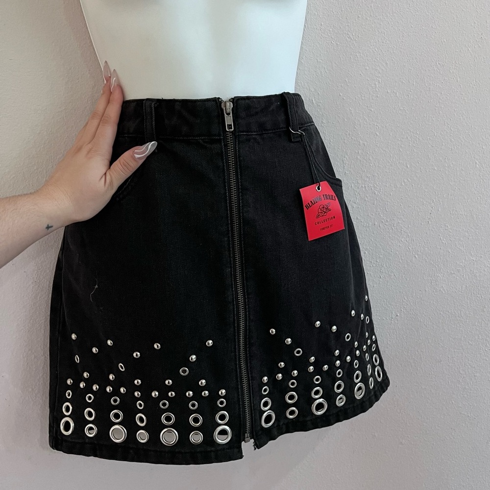 Black denim skirt